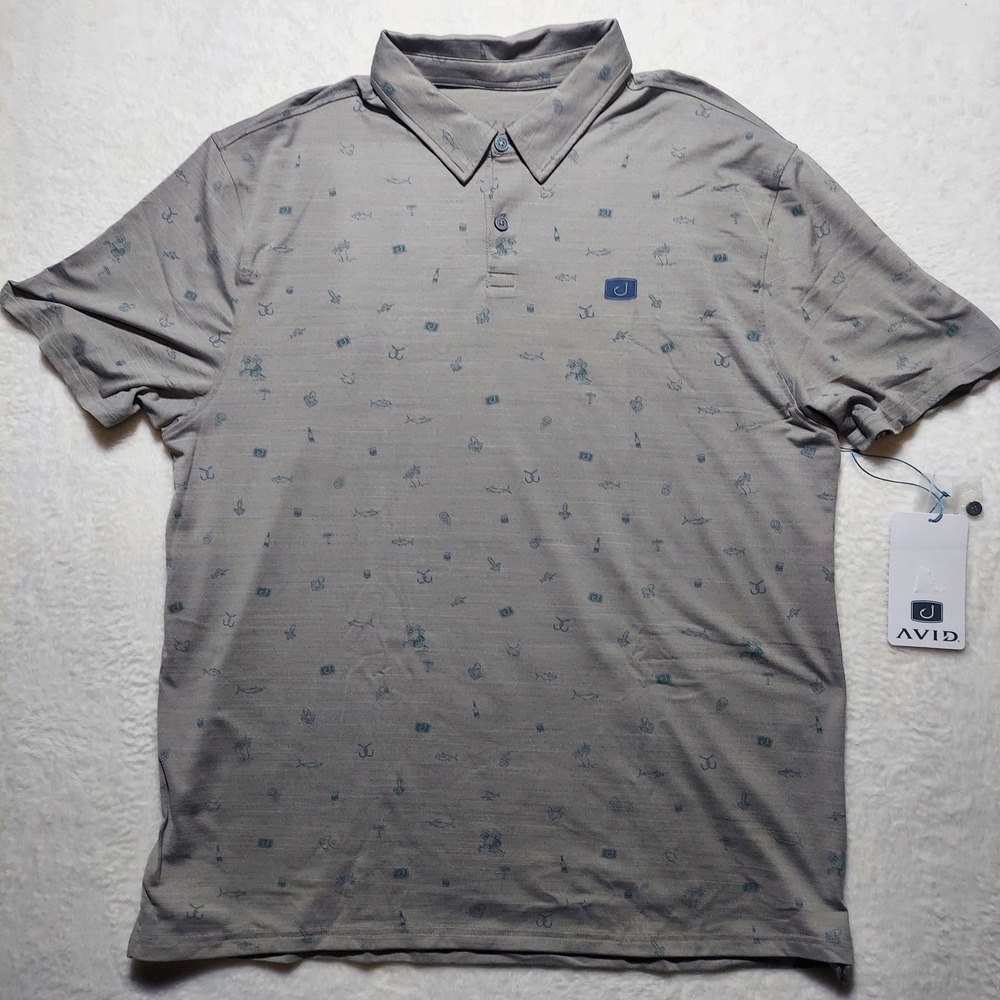 Avid Salt Shores Polo Mens XL Glacier Grey New Fishing Performance Shirt MK52301